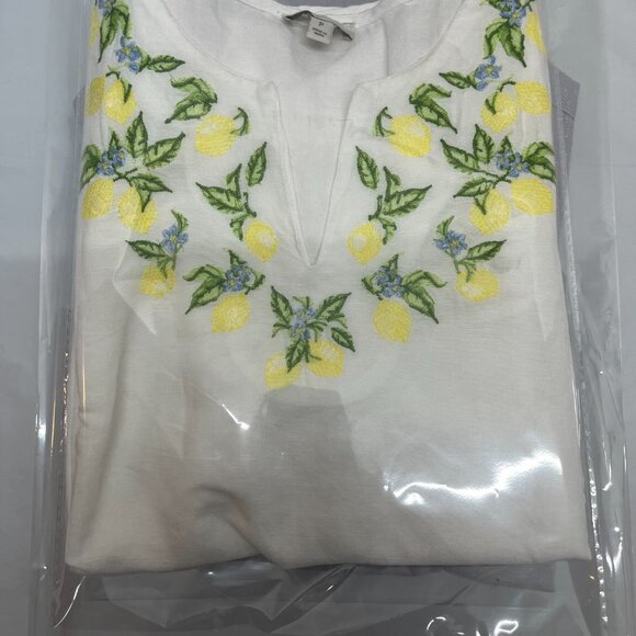 Talbots Womens White Floral Embroidered Linen Shirt Top Blouse Size Petite Small - Picture 3 of 6